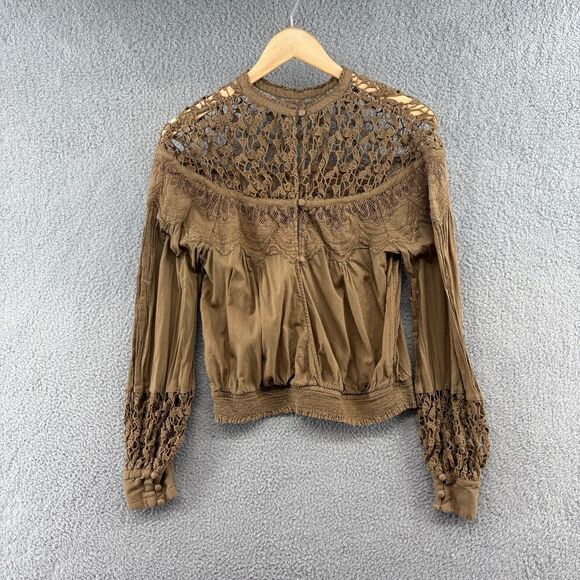 Free People Better For You Crochet Embroidered Victorian Blouse Top Long Sleeve - Picture 4 of 11